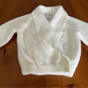 Vintage White Knit Baby Cardigan 0-6M